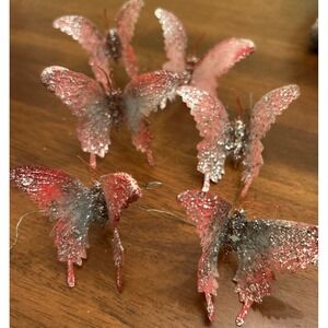 Lot Vintage Butterfly Floral Picks‎ Glitter Sparkle